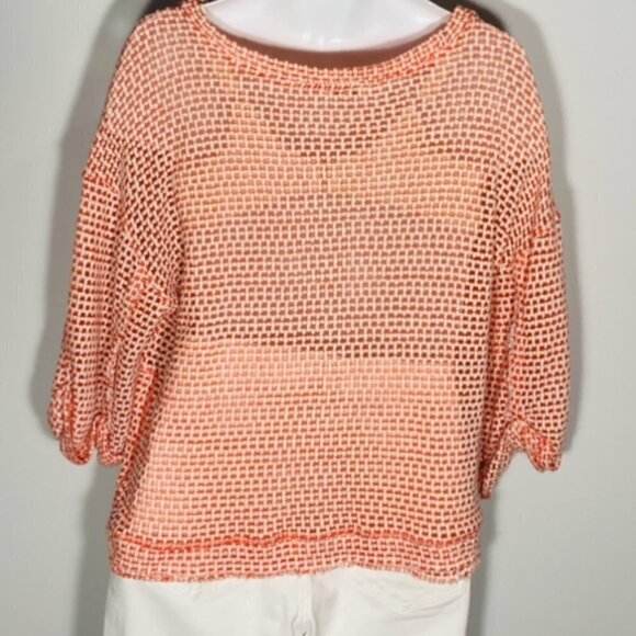 Umgee Oversized Orange & White open weave geometric pattern lightweight sweater - Picture 2 of 3